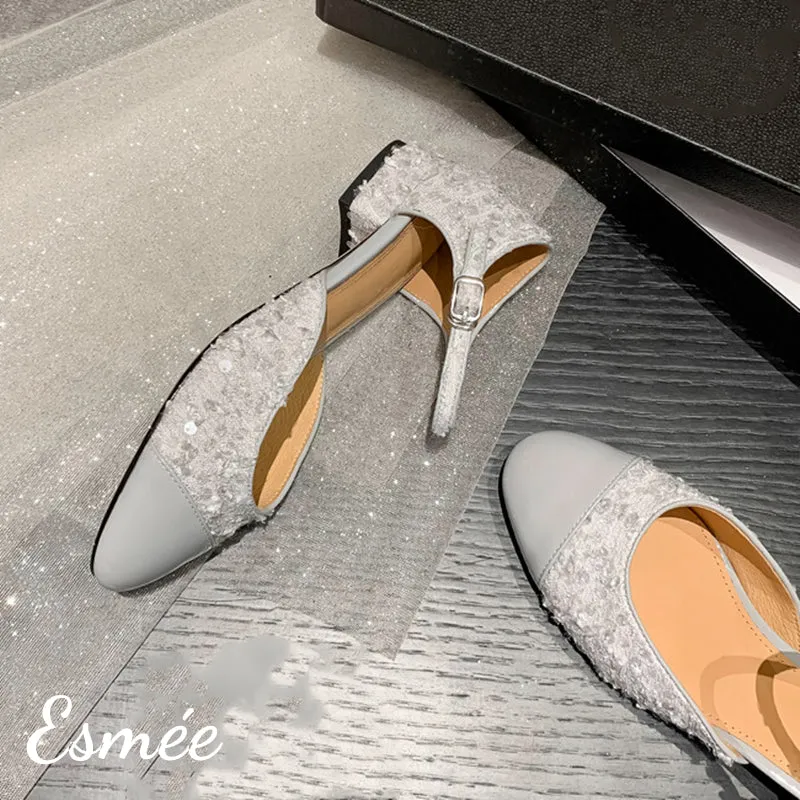 Textured Fabrics Sandals with Ankle Straps
