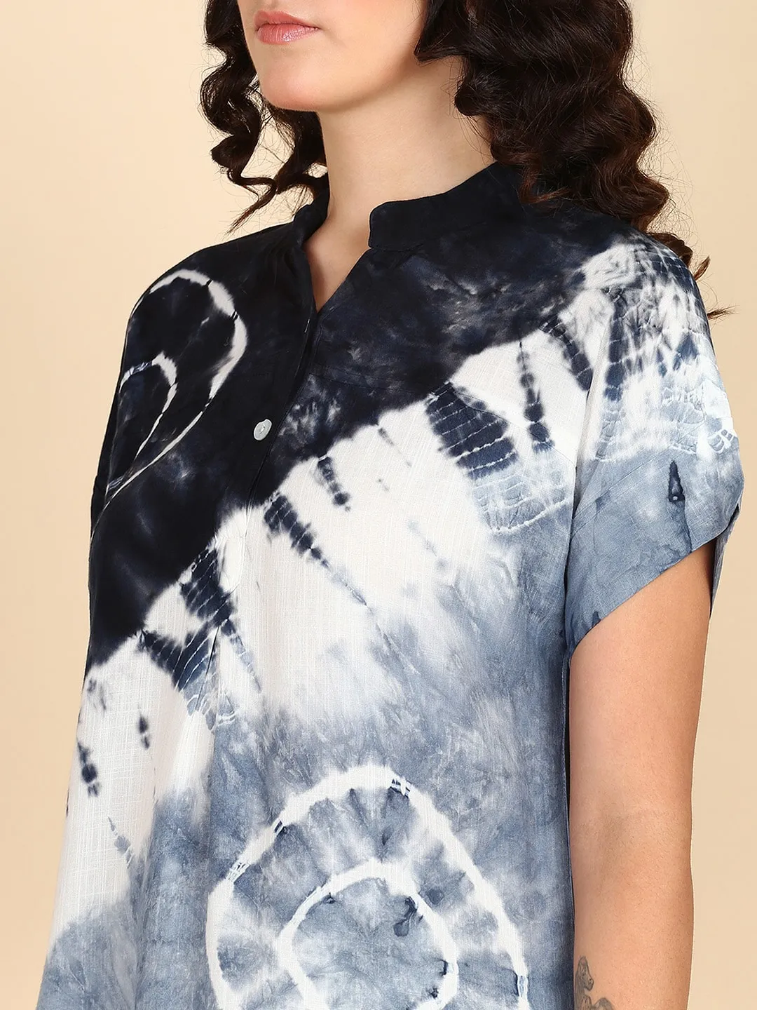 Tie Dyed Half Sleeves Rayon Slub Top