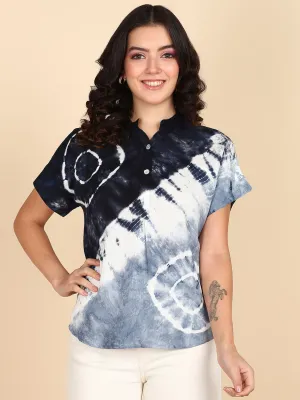 Tie Dyed Half Sleeves Rayon Slub Top