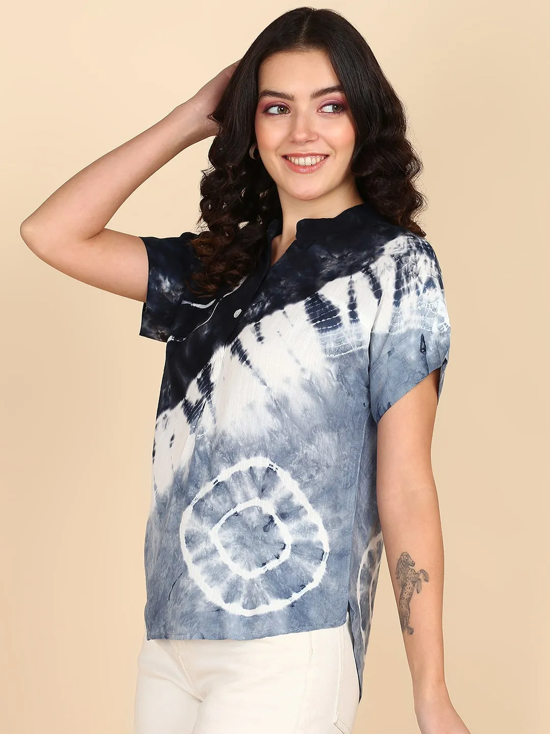 Tie Dyed Half Sleeves Rayon Slub Top