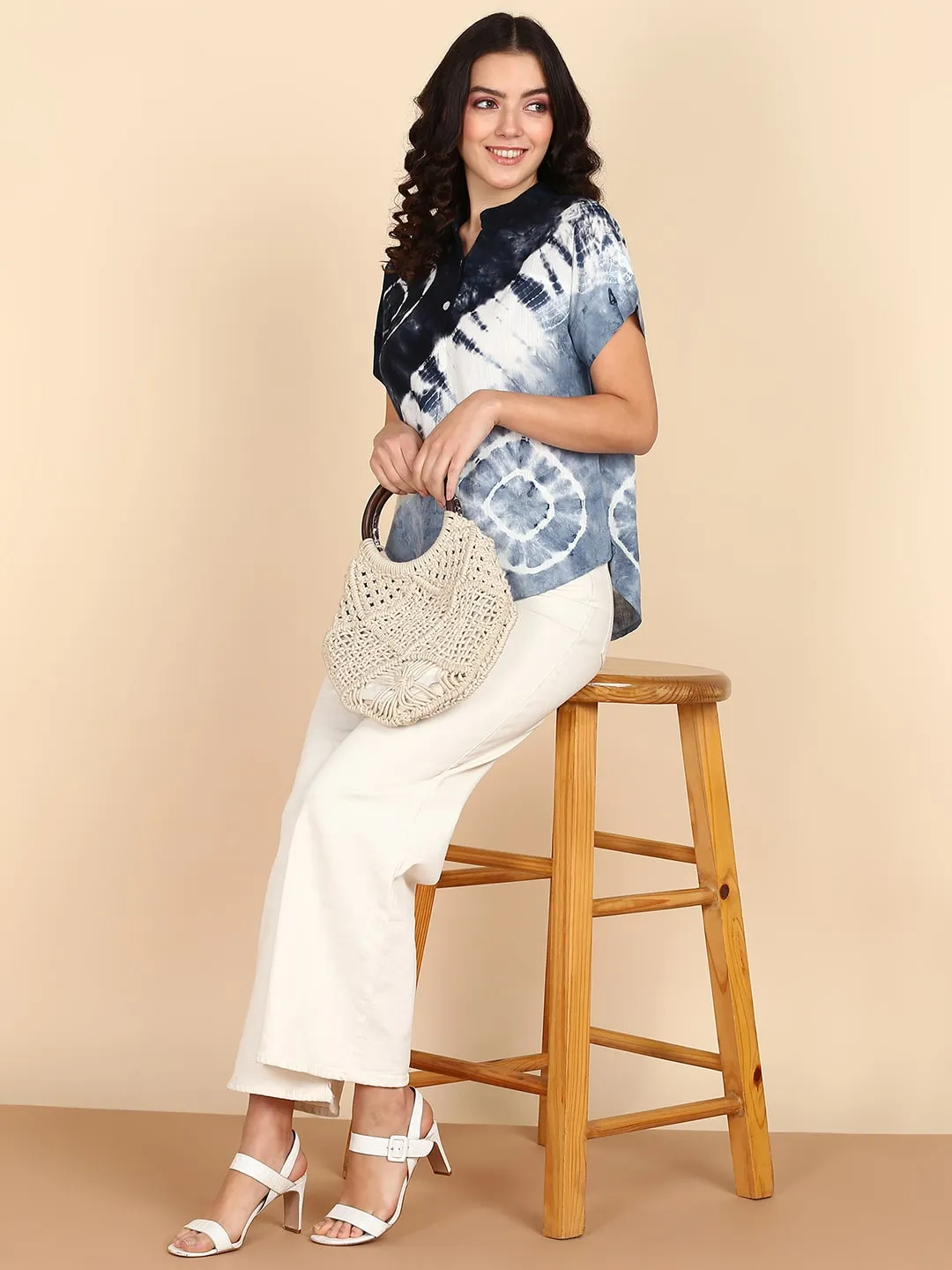 Tie Dyed Half Sleeves Rayon Slub Top