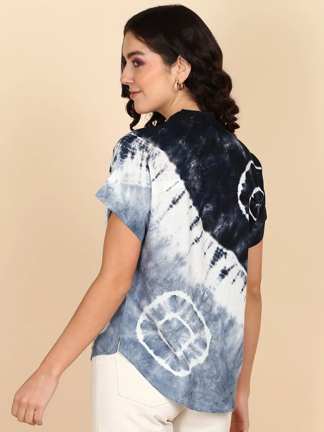 Tie Dyed Half Sleeves Rayon Slub Top