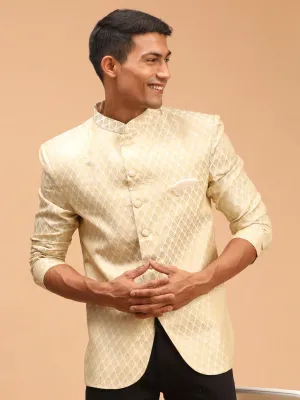 VASTRAMAY Men's Cream Woven Jodhpuri