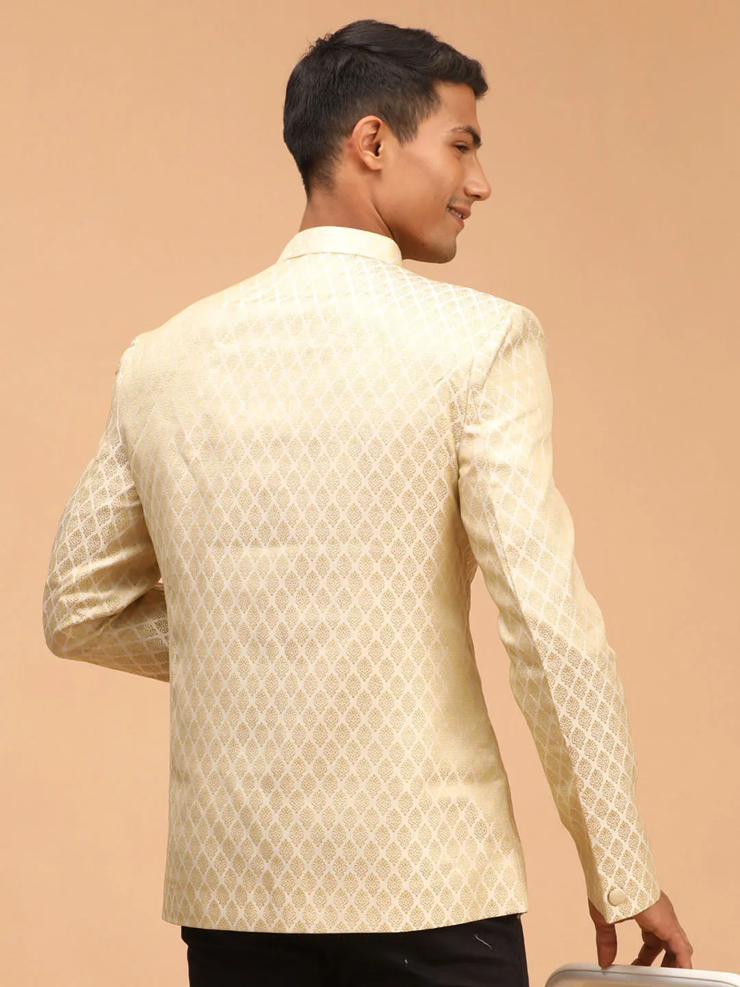 VASTRAMAY Men's Cream Woven Jodhpuri