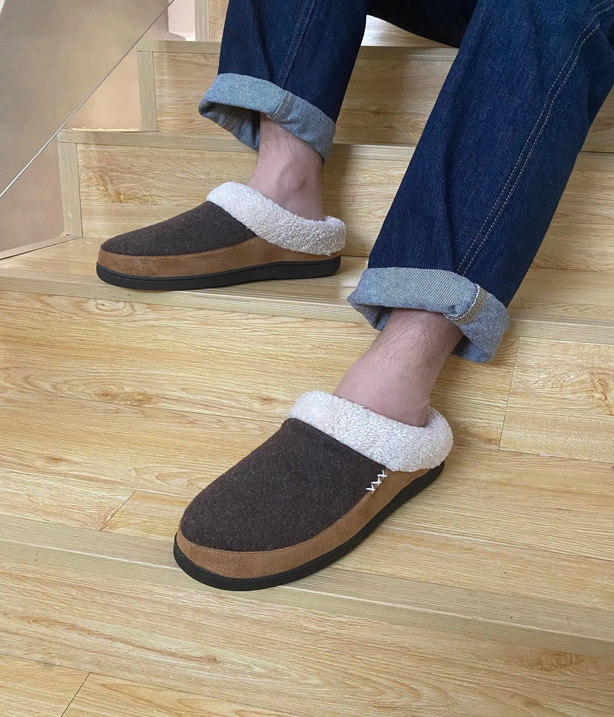 VONMAY Men's Slippers Fuzzy House Shoes Memory Foam Slip On Clog Plush Wool Fleece Garden Shoes