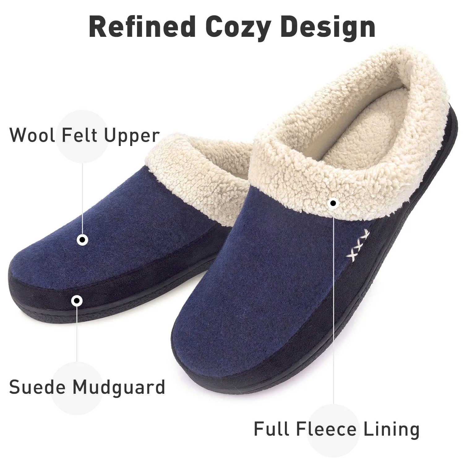 VONMAY Men's Slippers Fuzzy House Shoes Memory Foam Slip On Clog Plush Wool Fleece Garden Shoes