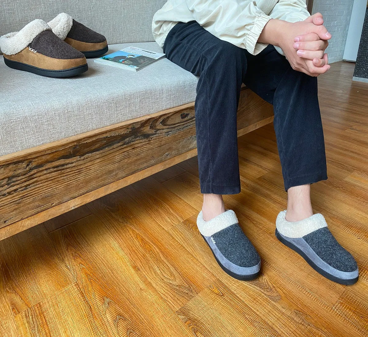 VONMAY Men's Slippers Fuzzy House Shoes Memory Foam Slip On Clog Plush Wool Fleece Garden Shoes