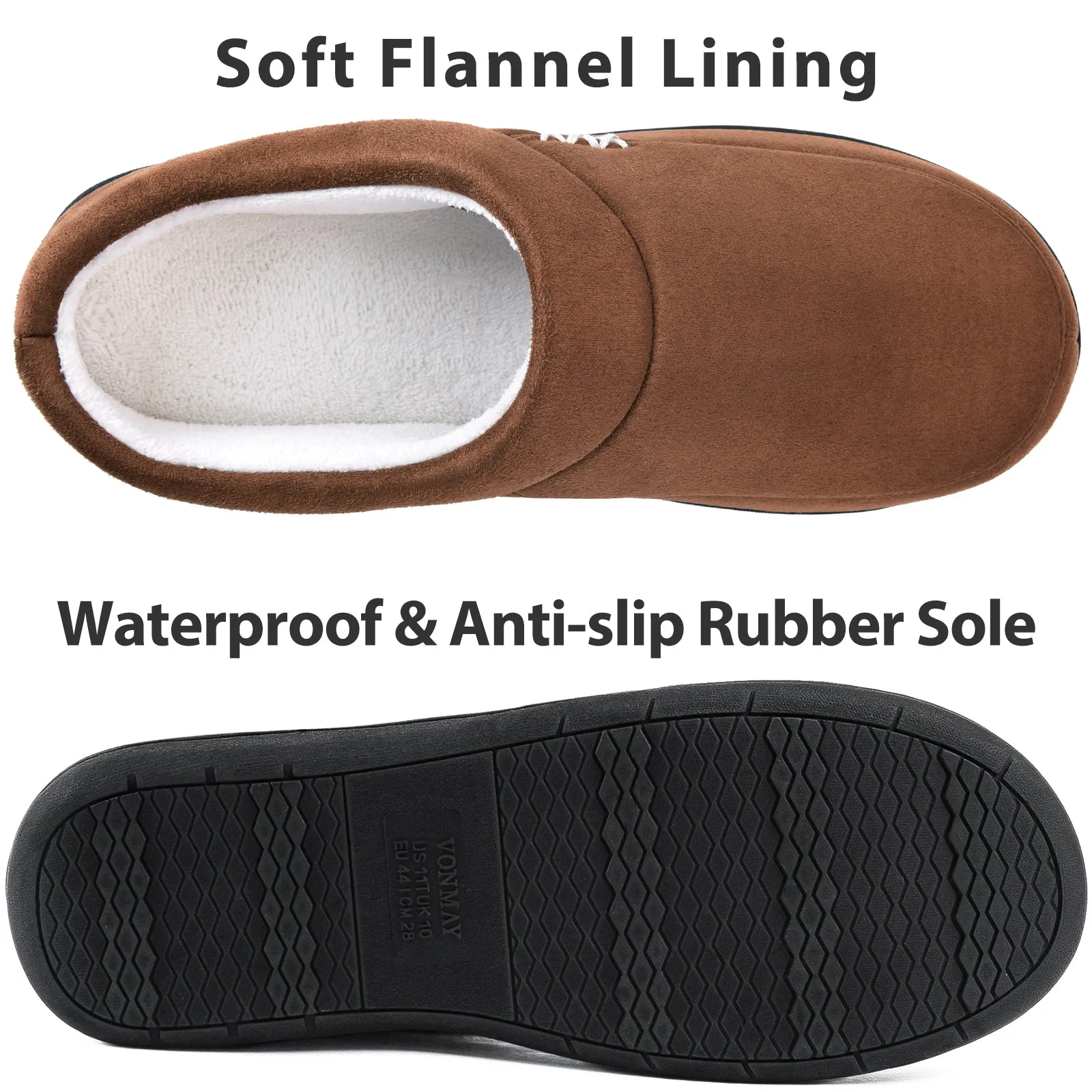 VONMAY Men's Slippers Fuzzy House Shoes Memory Foam Slip On Clog Plush Wool Fleece Garden Shoes