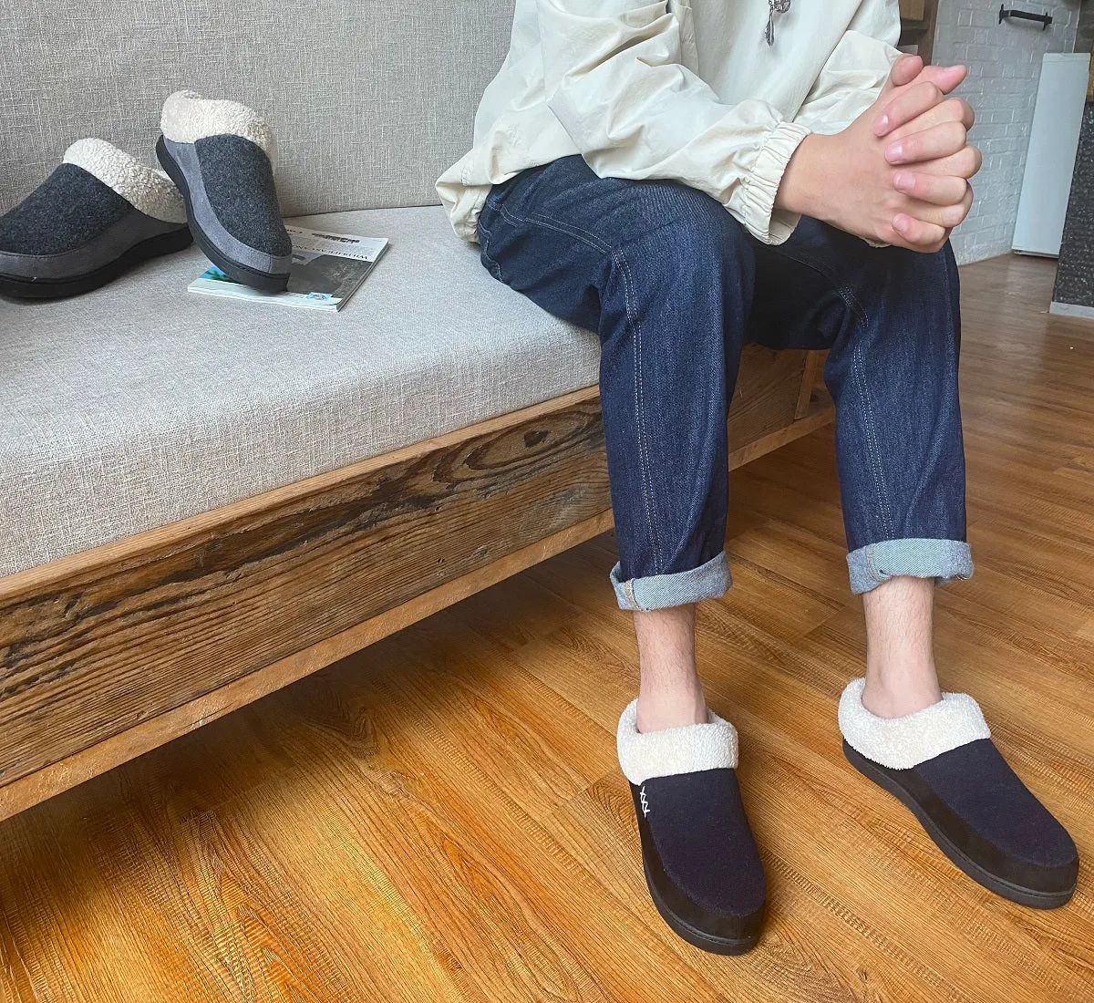 VONMAY Men's Slippers Fuzzy House Shoes Memory Foam Slip On Clog Plush Wool Fleece Garden Shoes
