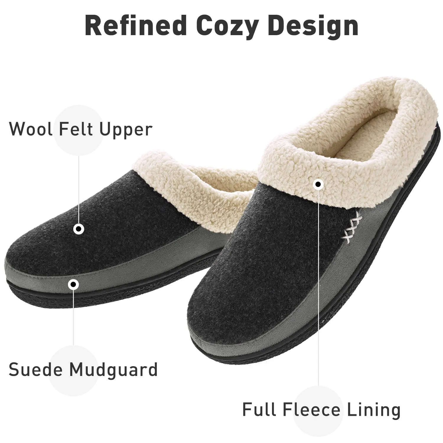 VONMAY Men's Slippers Fuzzy House Shoes Memory Foam Slip On Clog Plush Wool Fleece Garden Shoes