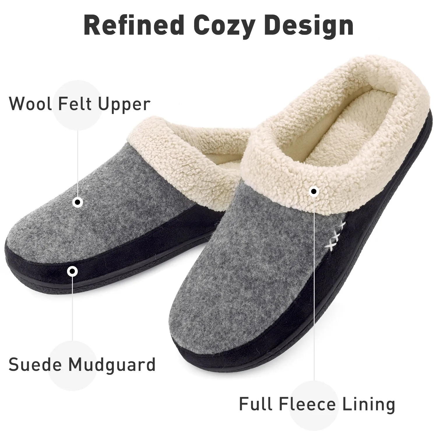 VONMAY Men's Slippers Fuzzy House Shoes Memory Foam Slip On Clog Plush Wool Fleece Garden Shoes