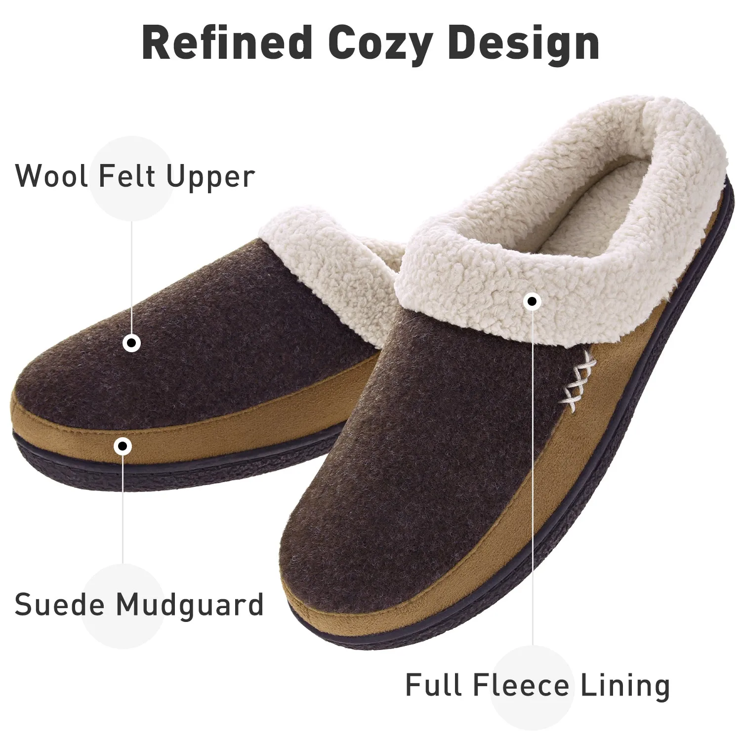 VONMAY Men's Slippers Fuzzy House Shoes Memory Foam Slip On Clog Plush Wool Fleece Garden Shoes