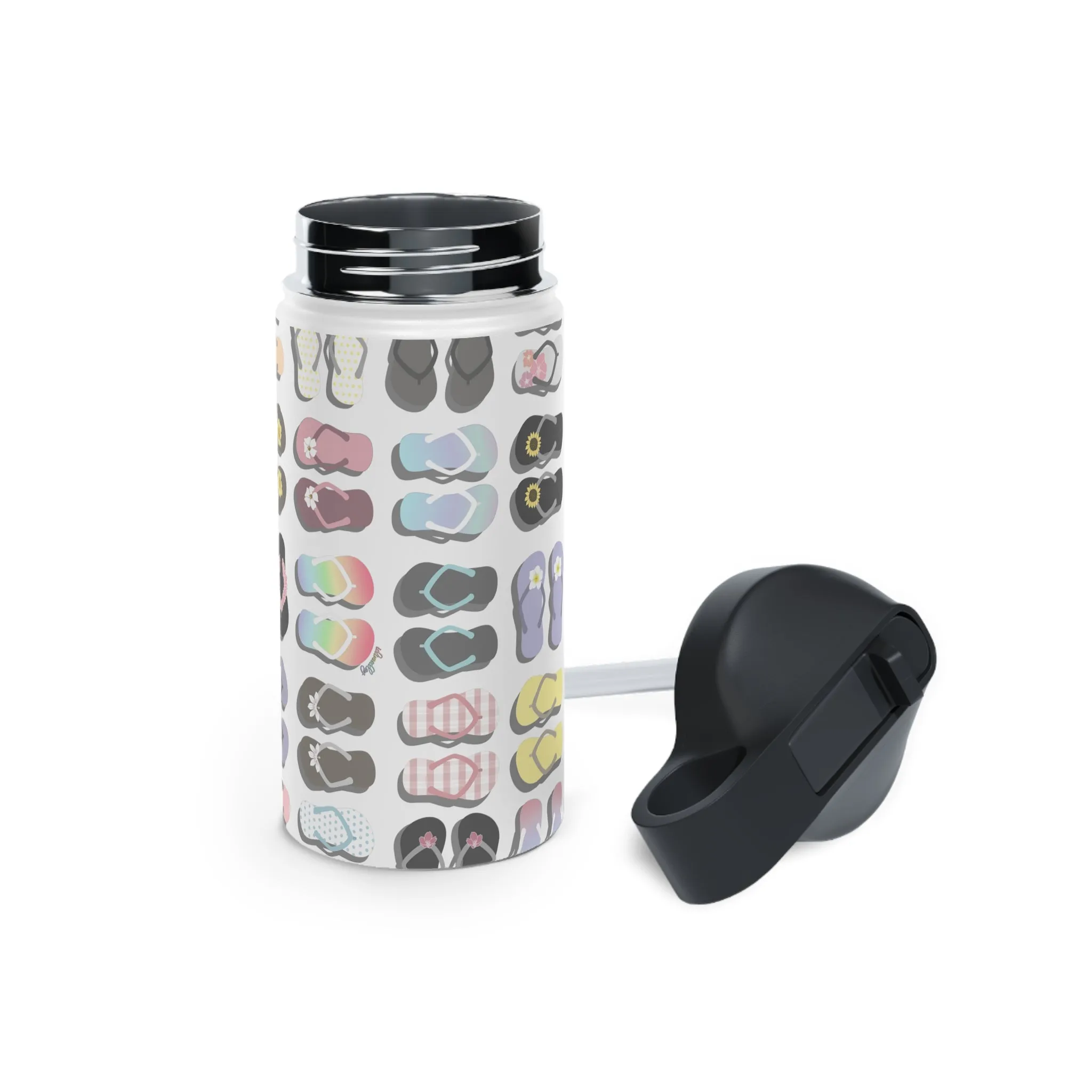 Water Bottle, 3 sizes, Stainless Steel with Sip Straw- Sandy Pua Toes in my Rubbah Slippahs
