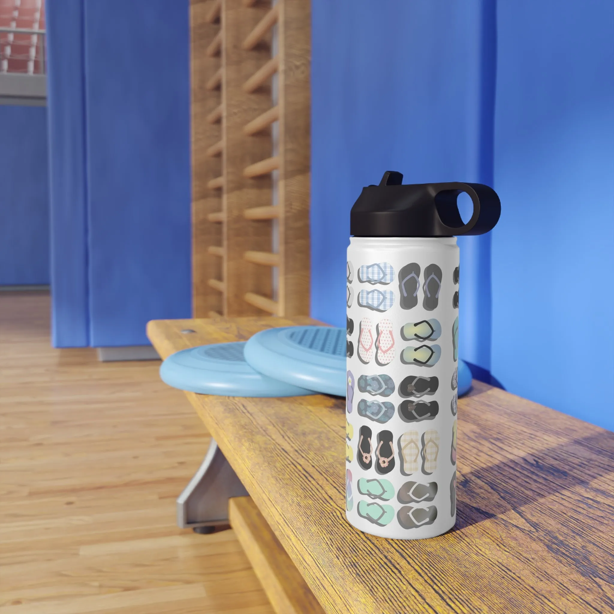 Water Bottle, 3 sizes, Stainless Steel with Sip Straw- Sandy Pua Toes in my Rubbah Slippahs