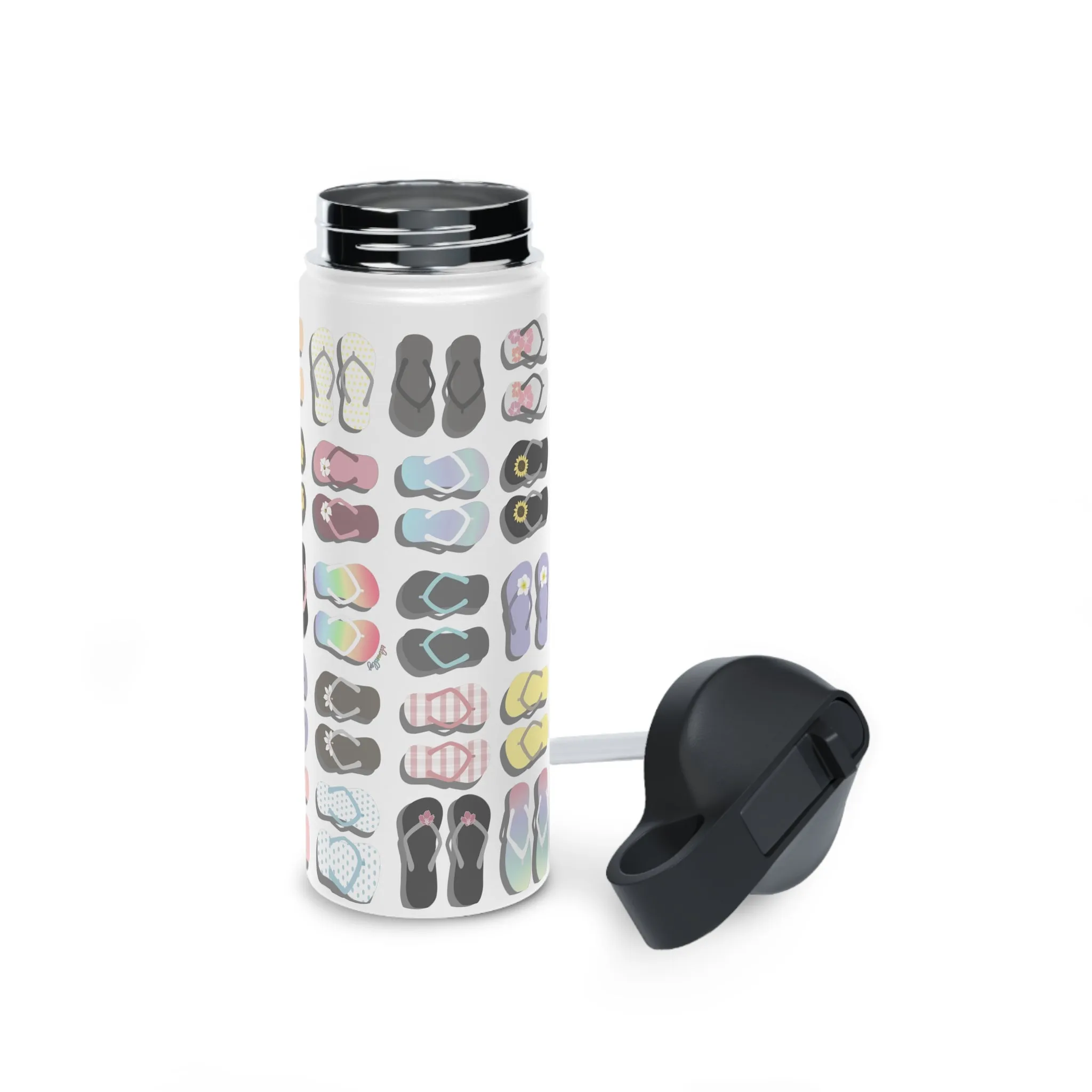 Water Bottle, 3 sizes, Stainless Steel with Sip Straw- Sandy Pua Toes in my Rubbah Slippahs