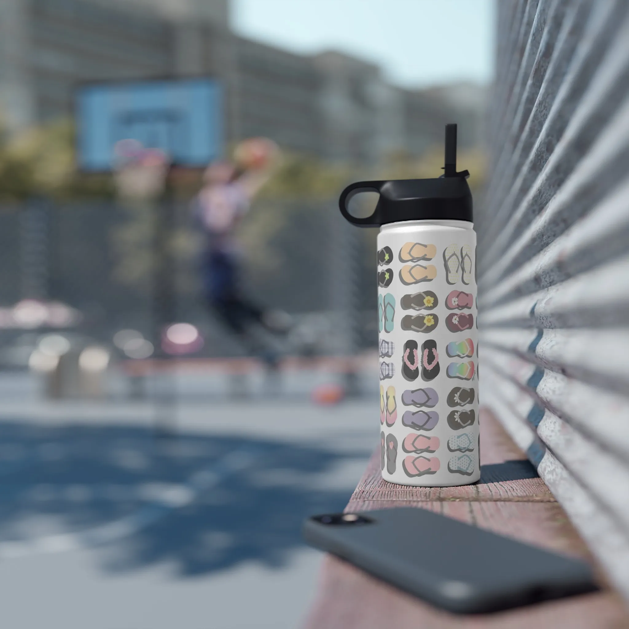 Water Bottle, 3 sizes, Stainless Steel with Sip Straw- Sandy Pua Toes in my Rubbah Slippahs