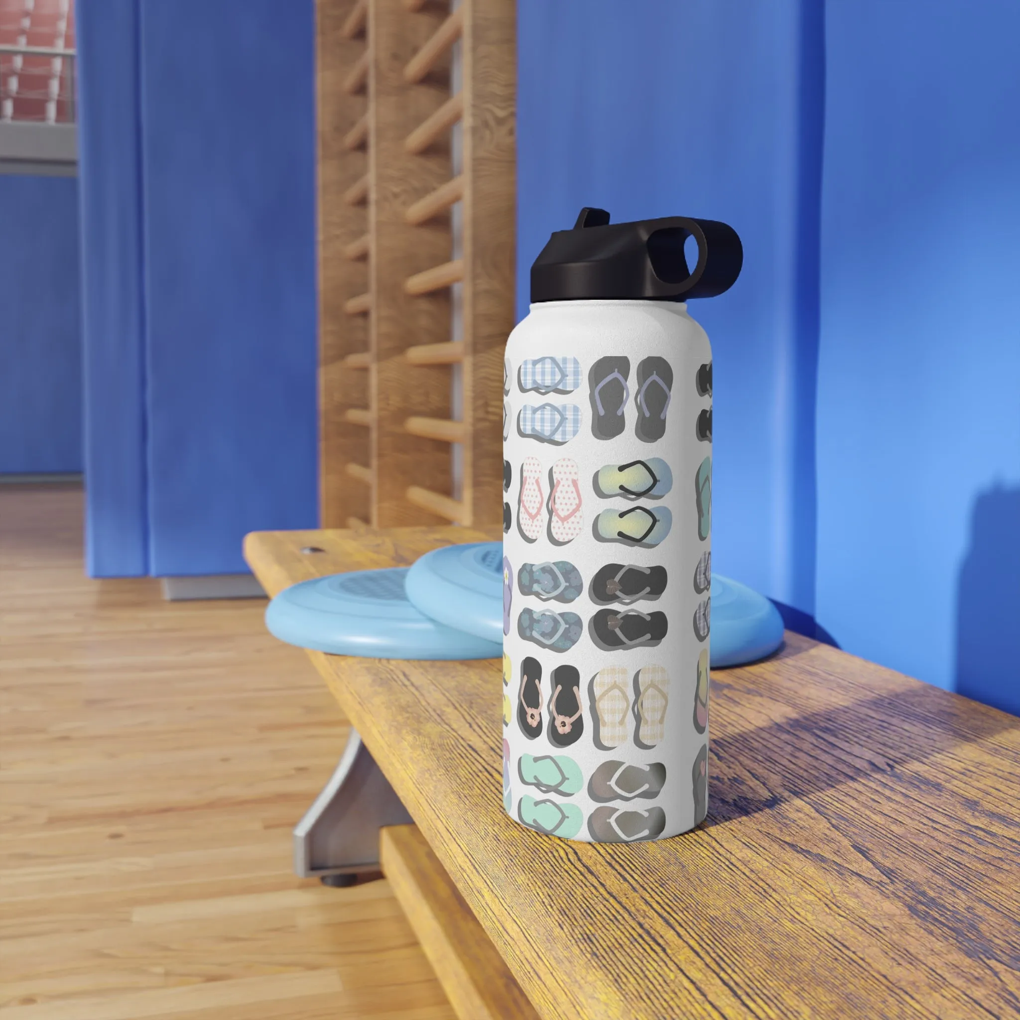 Water Bottle, 3 sizes, Stainless Steel with Sip Straw- Sandy Pua Toes in my Rubbah Slippahs