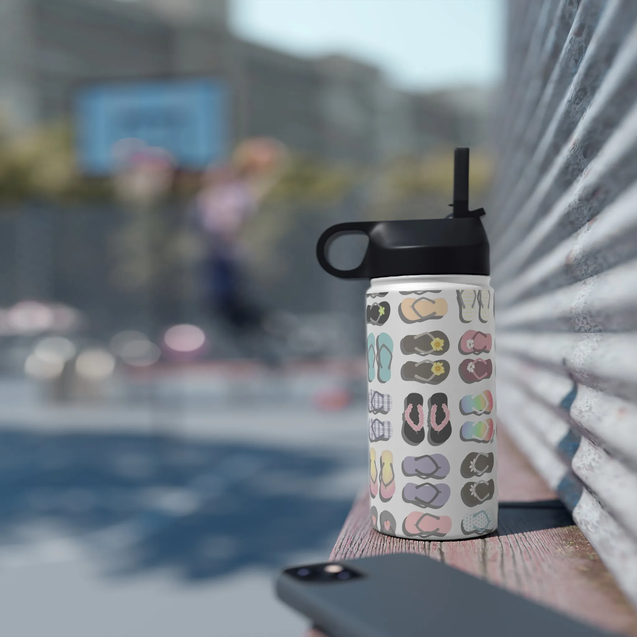 Water Bottle, 3 sizes, Stainless Steel with Sip Straw- Sandy Pua Toes in my Rubbah Slippahs