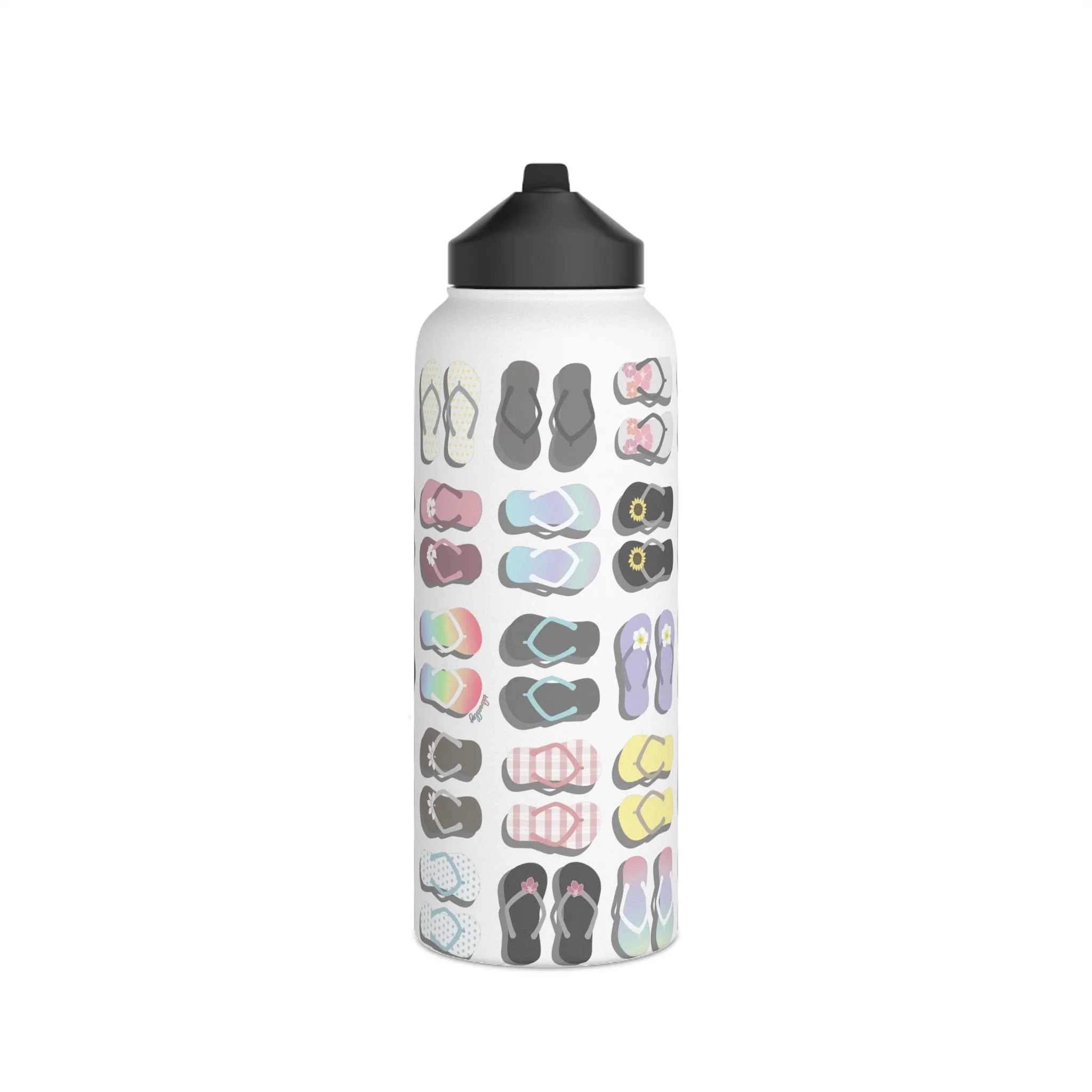 Water Bottle, 3 sizes, Stainless Steel with Sip Straw- Sandy Pua Toes in my Rubbah Slippahs
