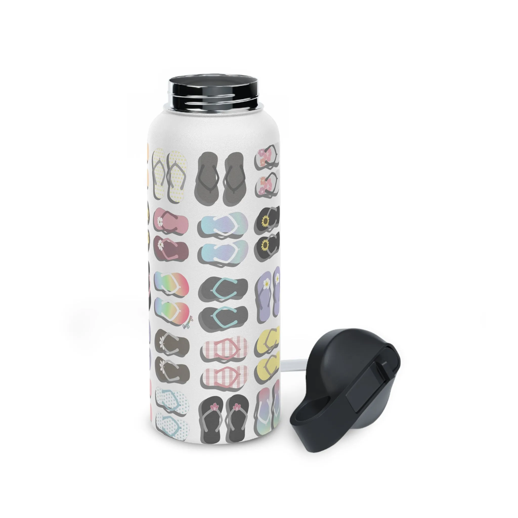 Water Bottle, 3 sizes, Stainless Steel with Sip Straw- Sandy Pua Toes in my Rubbah Slippahs
