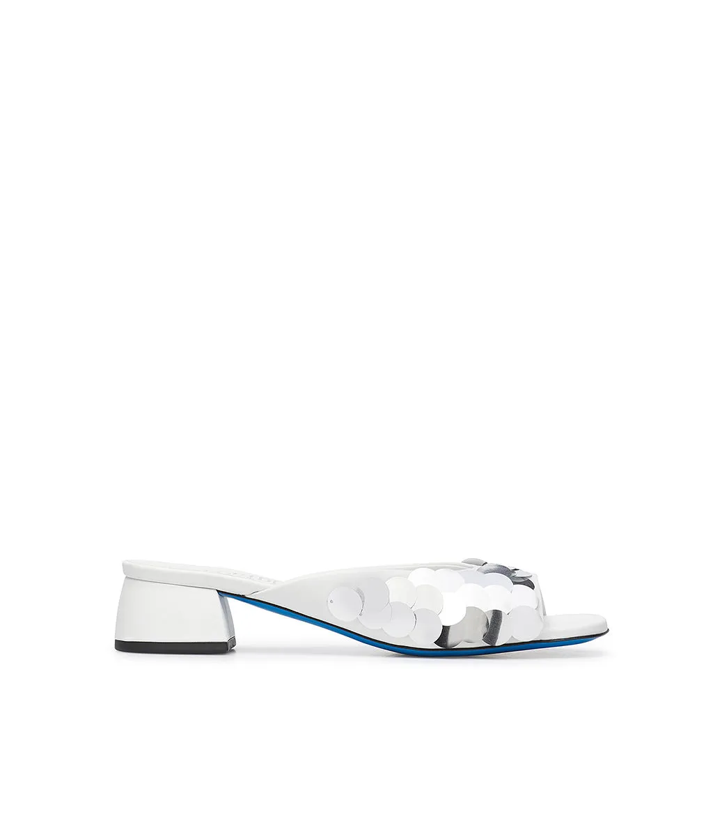White nappa leather mules with sequins