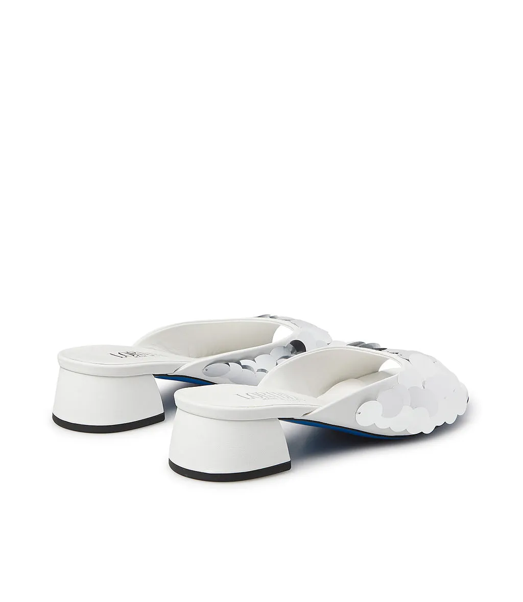 White nappa leather mules with sequins