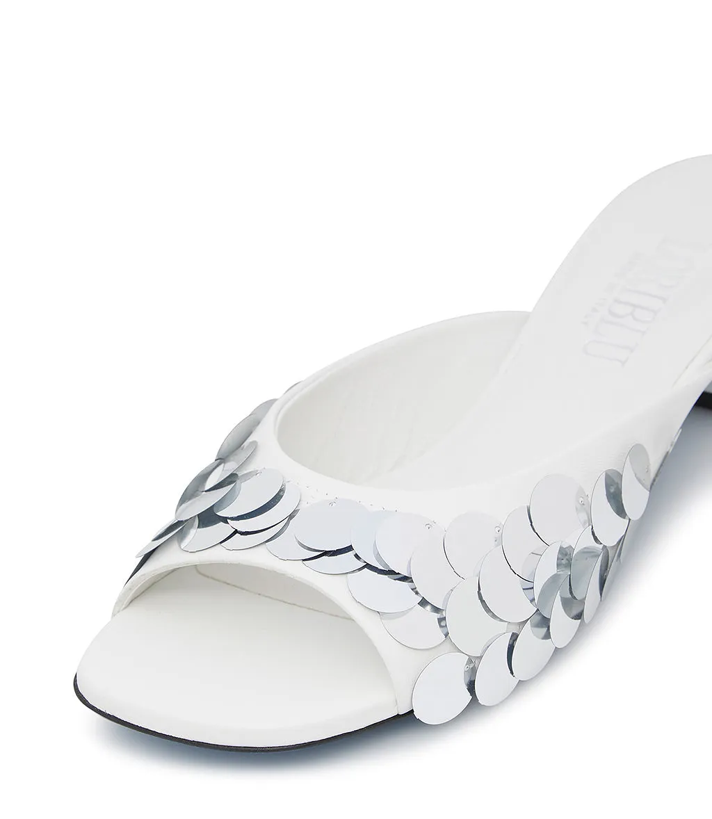 White nappa leather mules with sequins