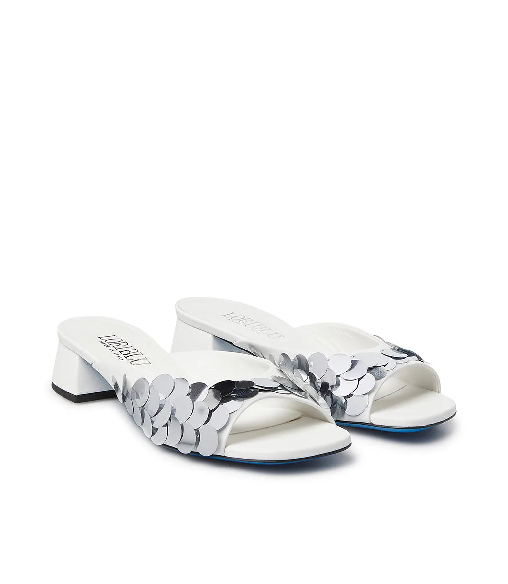 White nappa leather mules with sequins