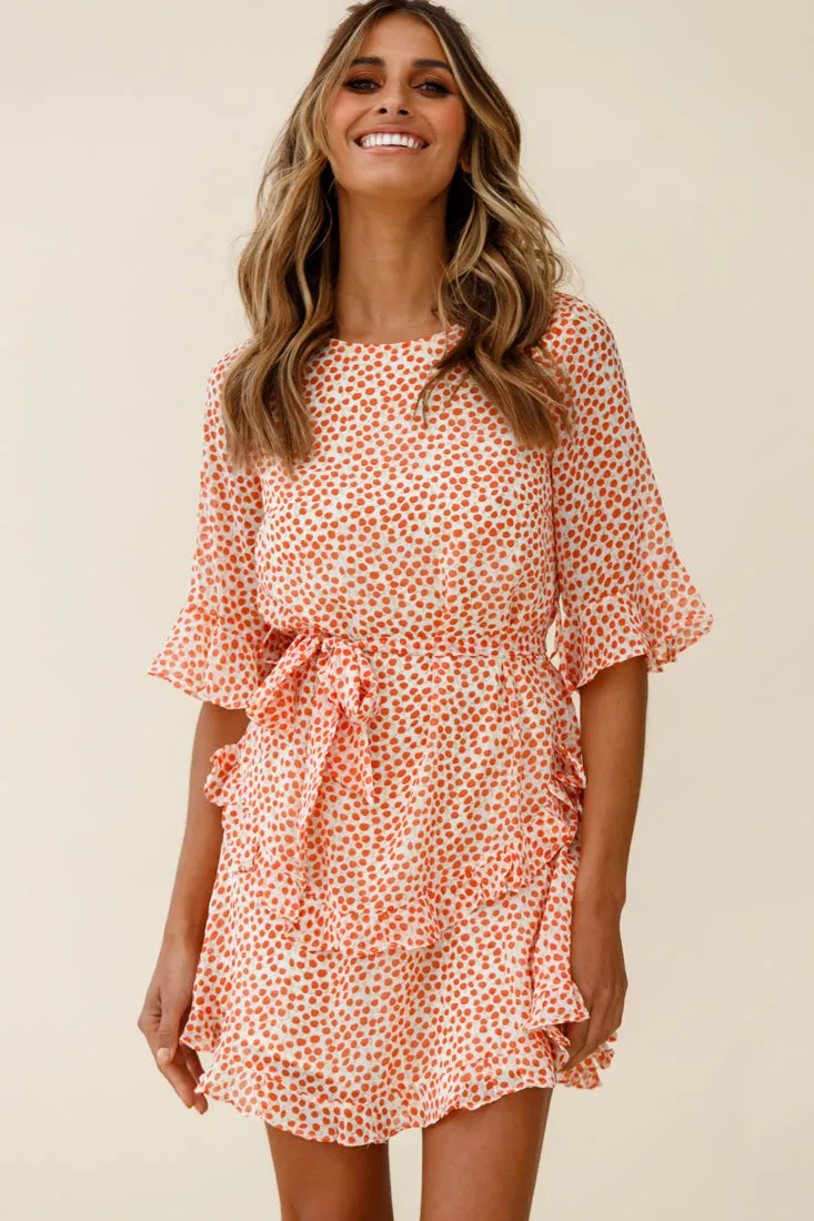 Wife Me Crew Neck Ruffle Insert Dress Polka Dot Orange