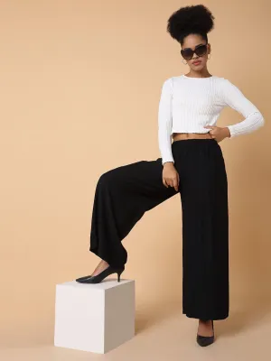 Women Black Comfort Loose Fit Parallel Trousers