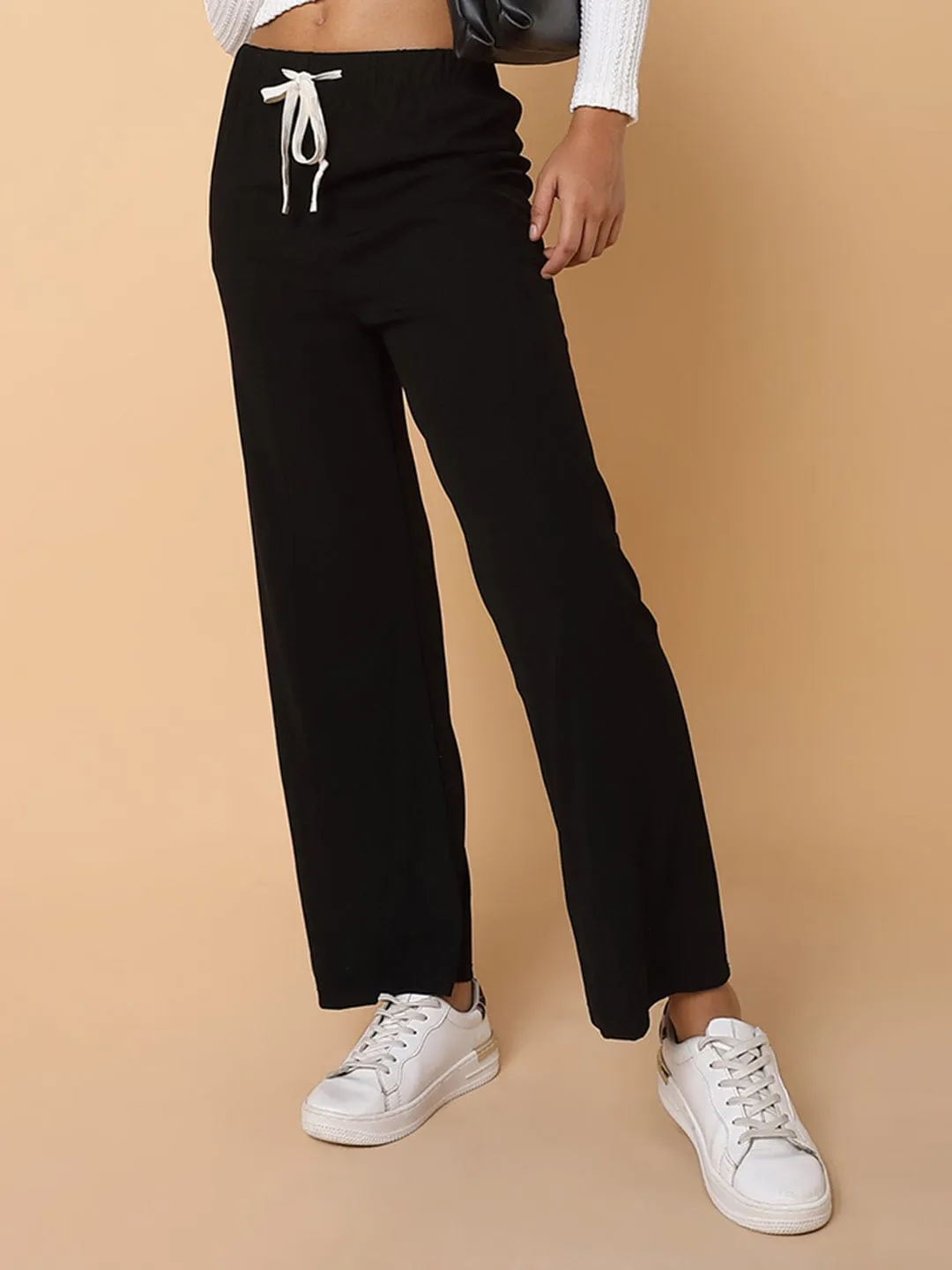 Women Black Comfort Slim Fit Trousers