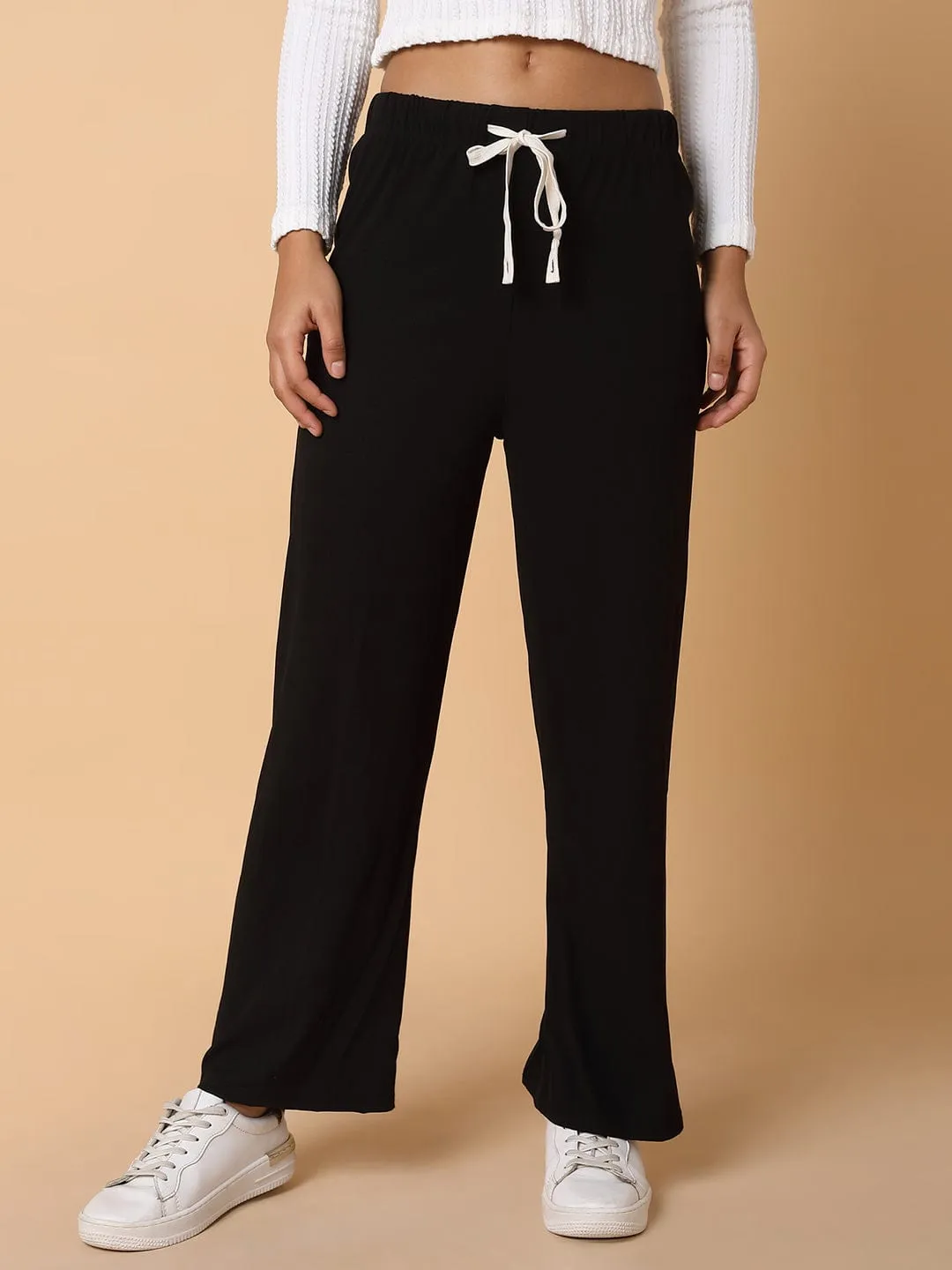 Women Black Comfort Slim Fit Trousers