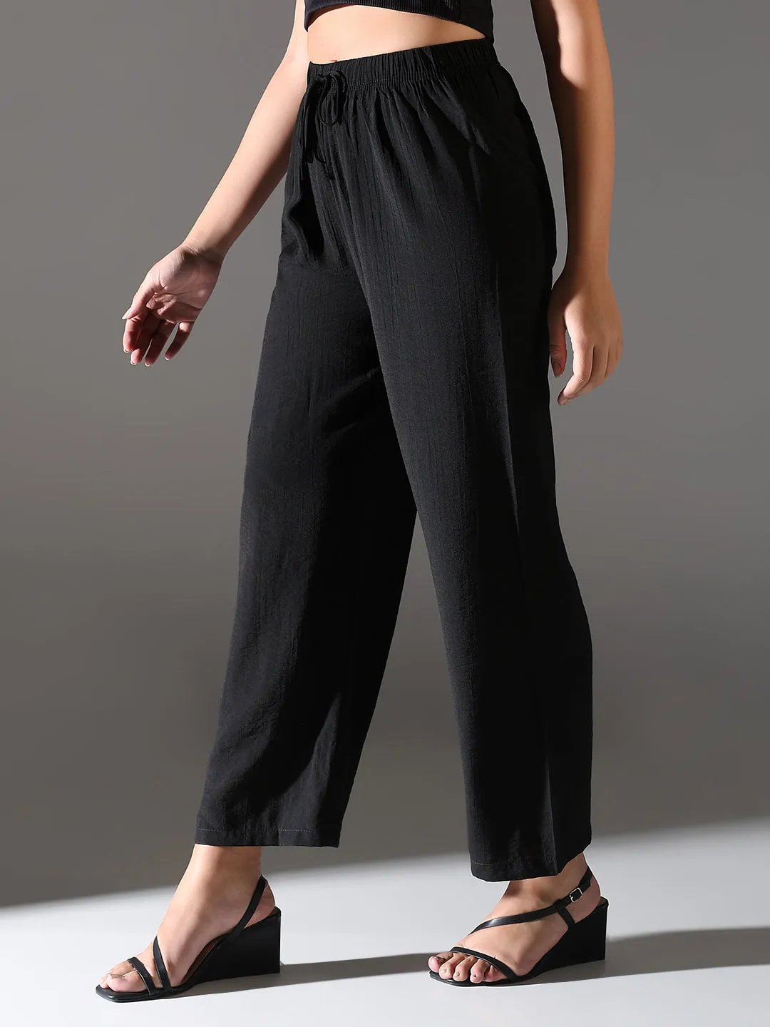 Women Black Comfort Straight Fit Trousers
