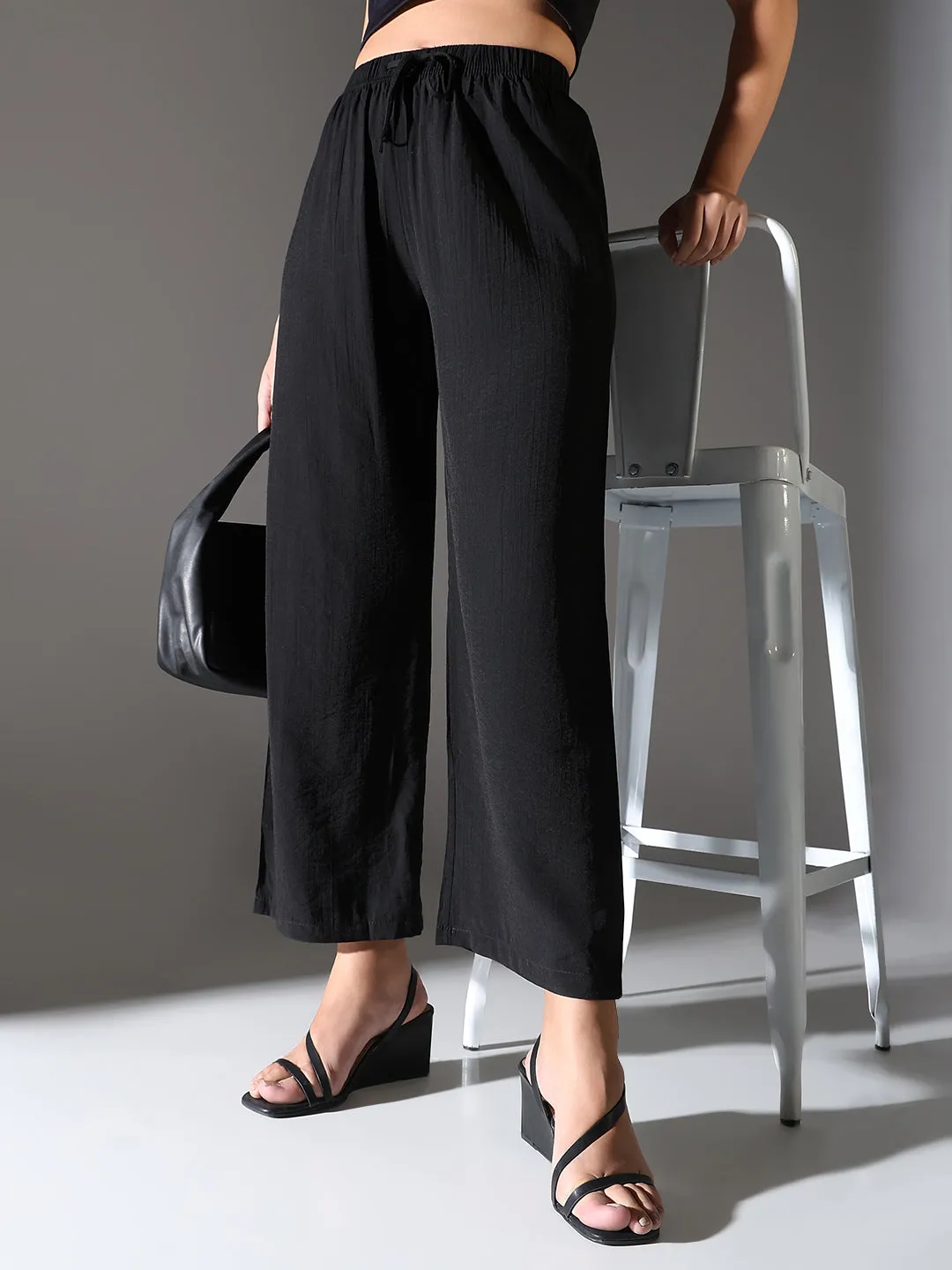 Women Black Comfort Straight Fit Trousers