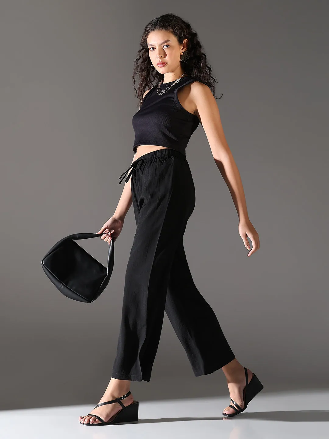 Women Black Comfort Straight Fit Trousers