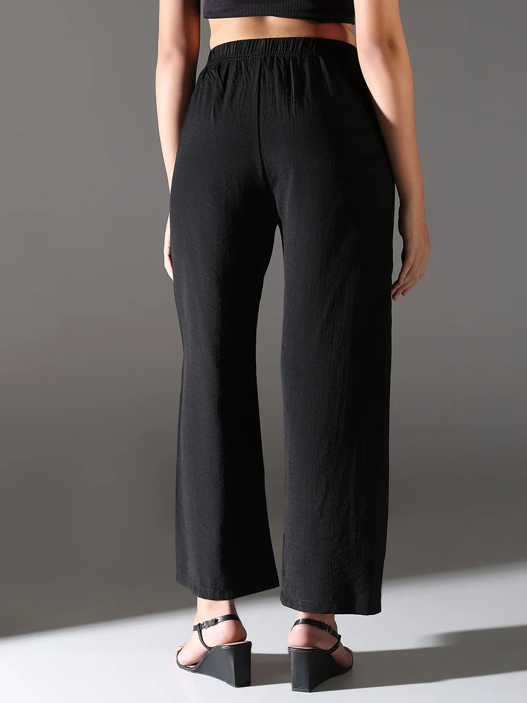 Women Black Comfort Straight Fit Trousers