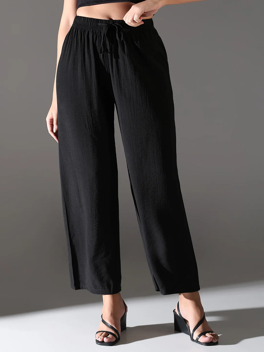 Women Black Comfort Straight Fit Trousers