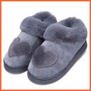 Women Cotton Soft Heart-Shaped Warm Plush Winter Fur Slippers