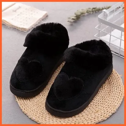 Women Cotton Soft Heart-Shaped Warm Plush Winter Fur Slippers