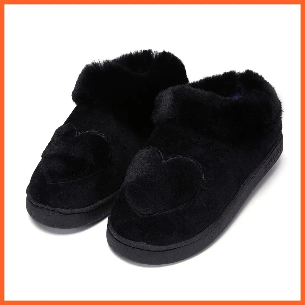 Women Cotton Soft Heart-Shaped Warm Plush Winter Fur Slippers