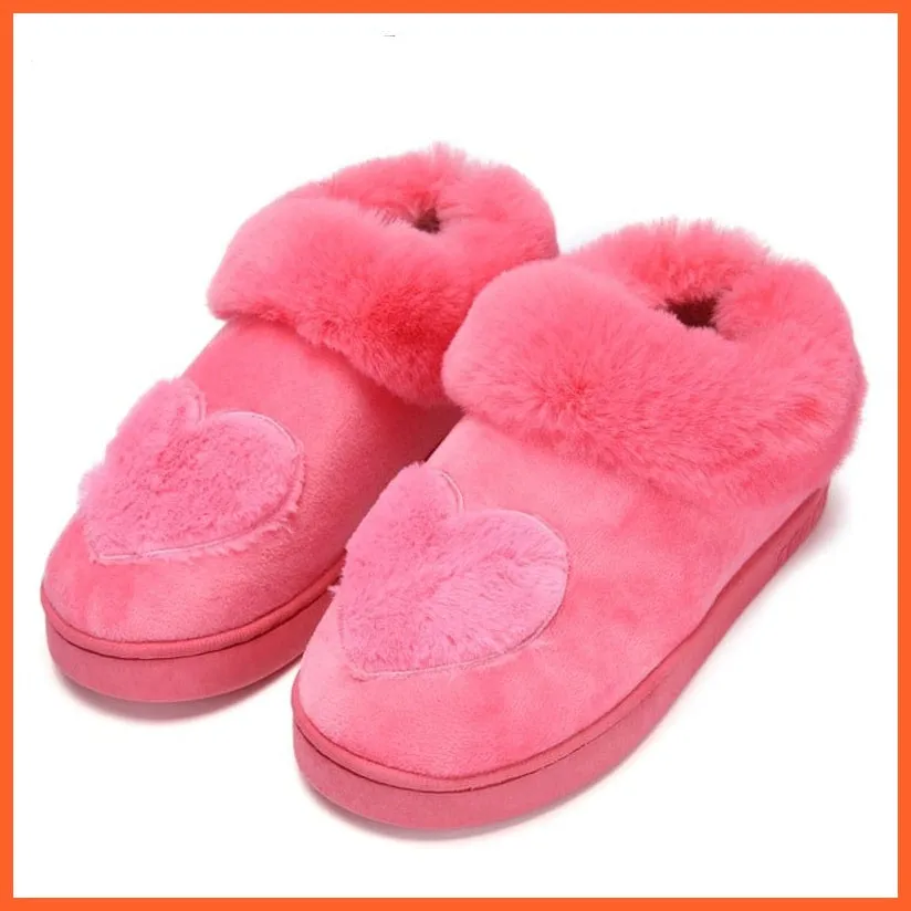 Women Cotton Soft Heart-Shaped Warm Plush Winter Fur Slippers