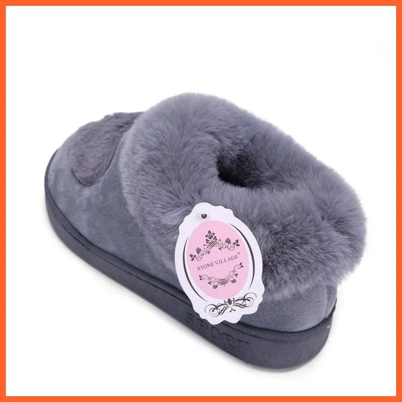 Women Cotton Soft Heart-Shaped Warm Plush Winter Fur Slippers