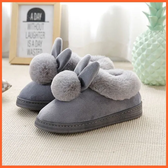 Women Cotton Soft Heart-Shaped Warm Plush Winter Fur Slippers