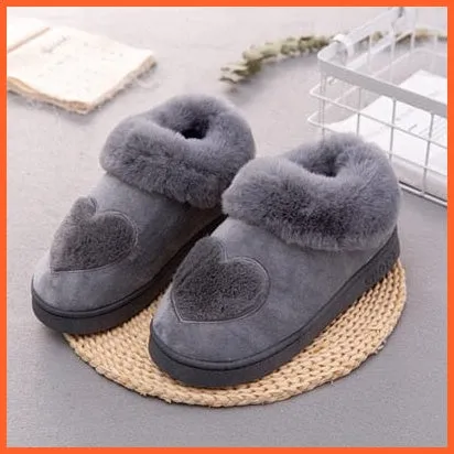 Women Cotton Soft Heart-Shaped Warm Plush Winter Fur Slippers