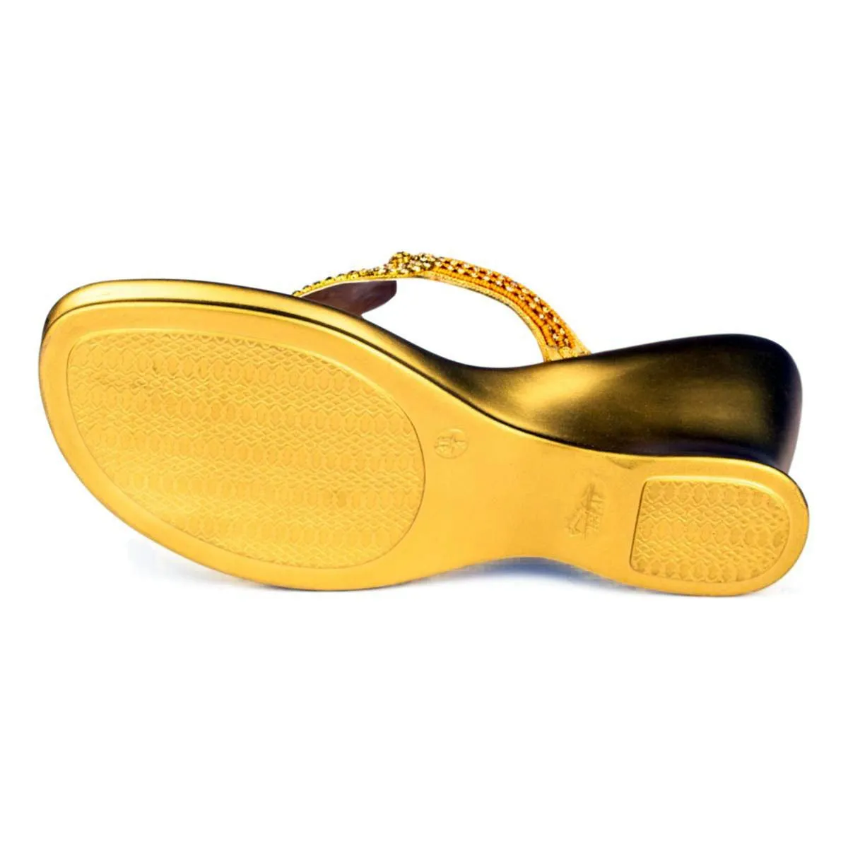 Womens Gold Diamante Toe Post Wedge Sandal