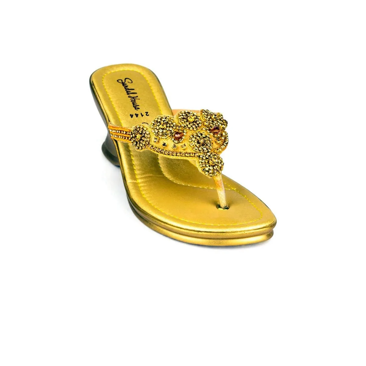 Womens Gold Diamante Toe Post Wedge Sandal