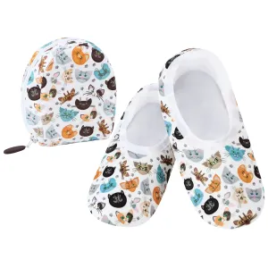 Womens Kittie Faces Skinnes With Travel Pouch Slippers