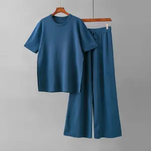 Women's Knitted Two-Piece Set -  Top and Trousers