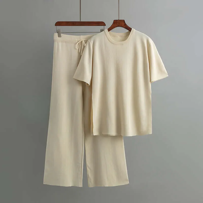 Women's Knitted Two-Piece Set -  Top and Trousers