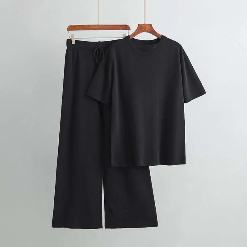Women's Knitted Two-Piece Set -  Top and Trousers